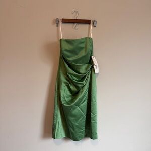 David's Bridal NWT Green Satin Strapless Dress Size 10 Bridesmaid Cocktail Party